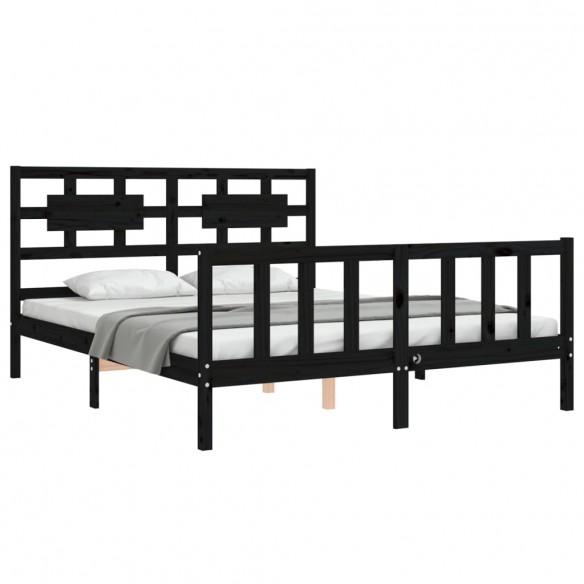 Cadre de lit avec tête de lit noir King Size bois massif