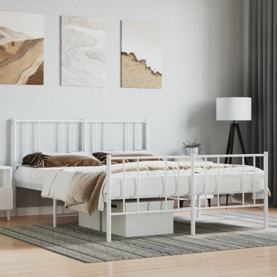 Cadre de lit métal avec tête de lit/pied de lit blanc 135x190cm