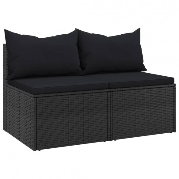 Canapés centraux de jardin et coussins 2pcs Noir Résine tressée