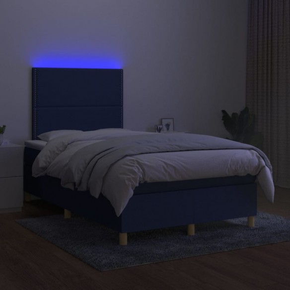 Sommier à lattes de lit et matelas et LED Bleu 120x200 cm Tissu