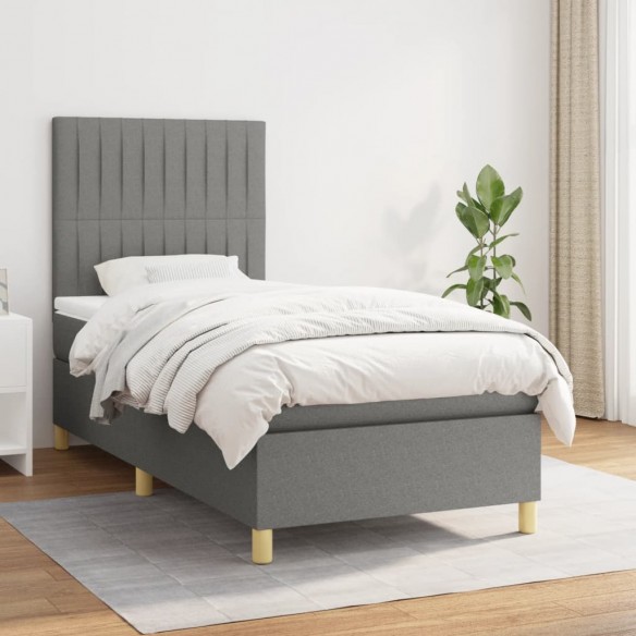 Sommier à lattes de lit avec matelas Gris foncé 90x200 cm Tissu