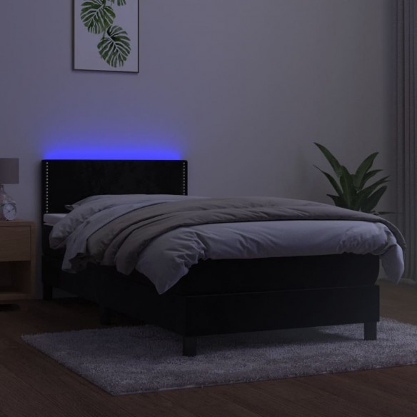 Sommier à lattes de lit avec matelas LED Noir 90x190 cm Velours