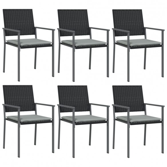 Chaises de jardin et coussins lot de 6 noir 54x62,5x89 cm rotin