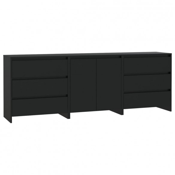 Buffets 3 pcs Noir Bois d'ingénierie