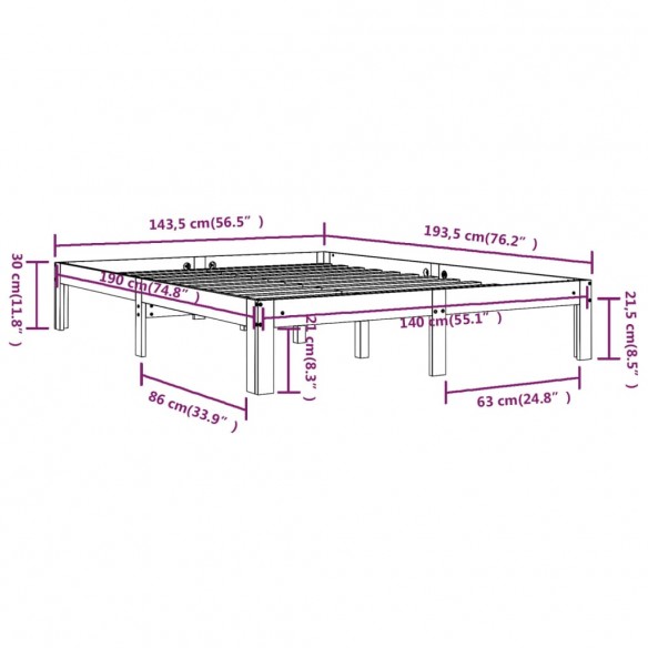 Cadre de lit Bois de pin massif 140x190 cm