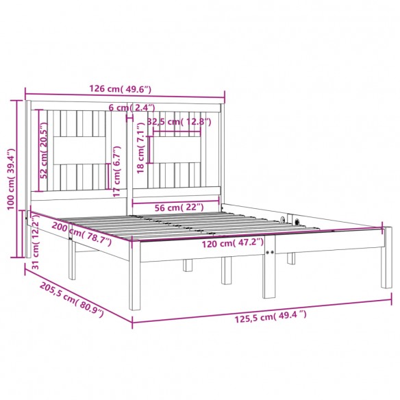 Cadre de lit Bois de pin massif 120x200 cm