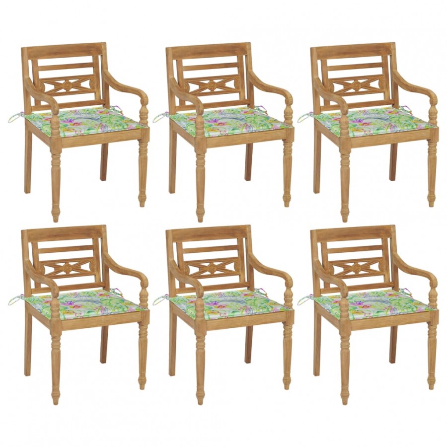 Chaises Batavia avec coussins 6 pcs Bois de teck solide