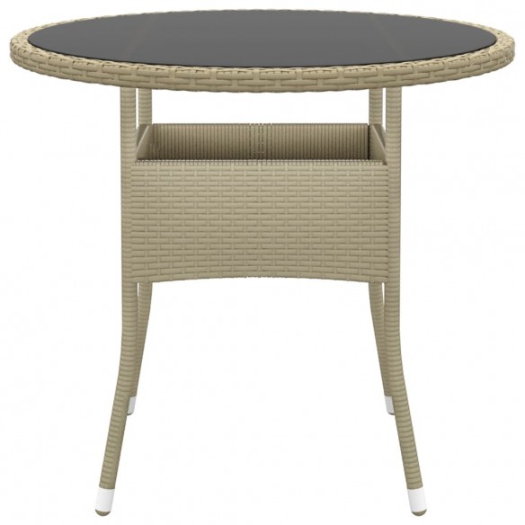 Table de jardin Ø80x75 cm Verre trempé/résine tressée Beige