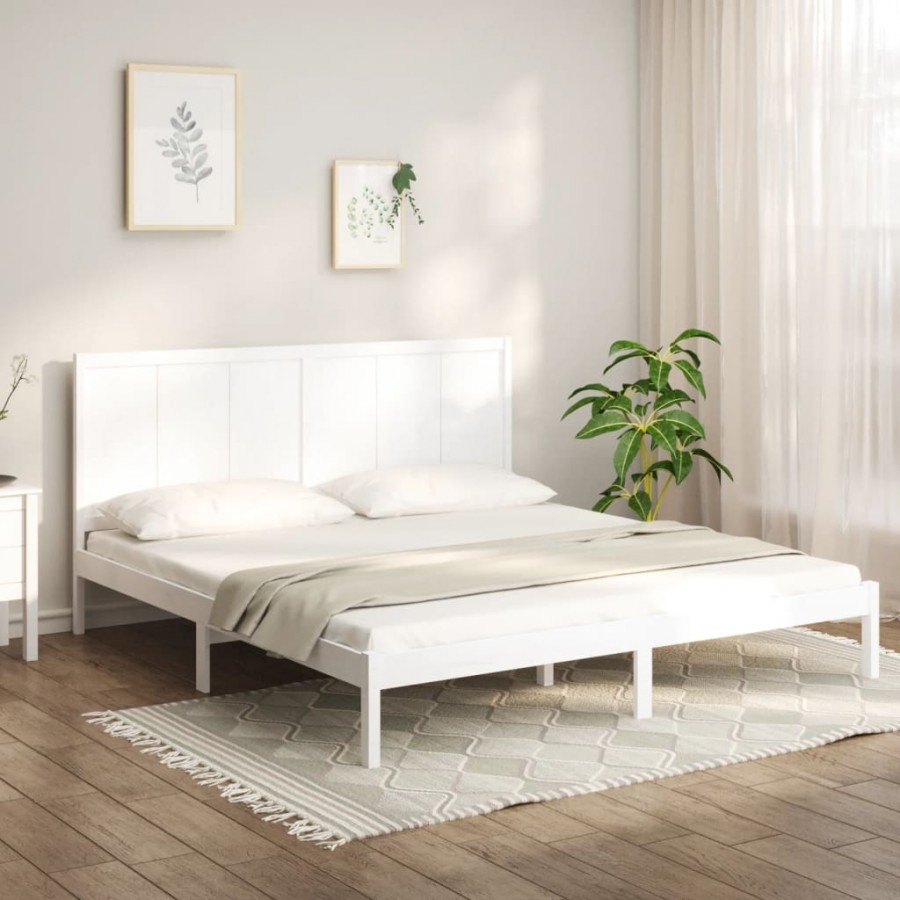 Cadre de lit Blanc Bois de pin massif 200x200 cm