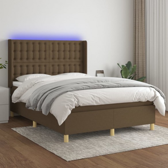 Cadre de lit matelas et LED Marron foncé 140x190 cm