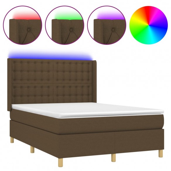 Cadre de lit matelas et LED Marron foncé 140x200 cm