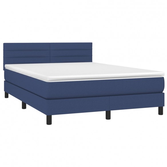 Sommier à lattes de lit avec matelas LED Bleu 140x190 cm Tissu