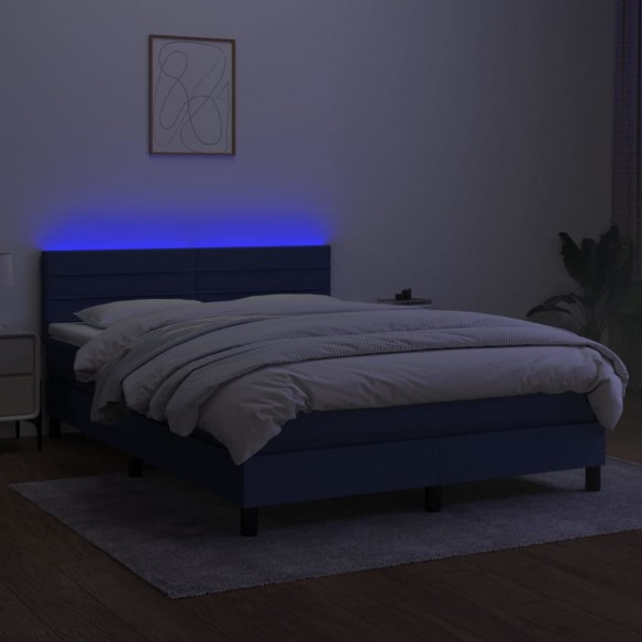 Sommier à lattes de lit avec matelas LED Bleu 140x190 cm Tissu