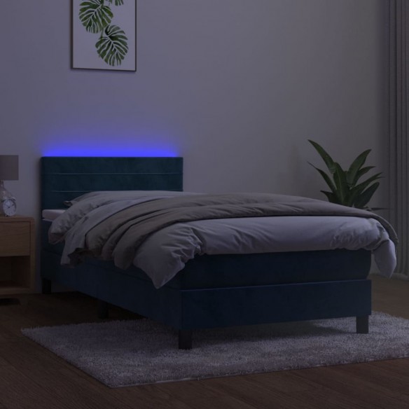 Cadre de lit et matelas et LED Bleu foncé 90x200 cm