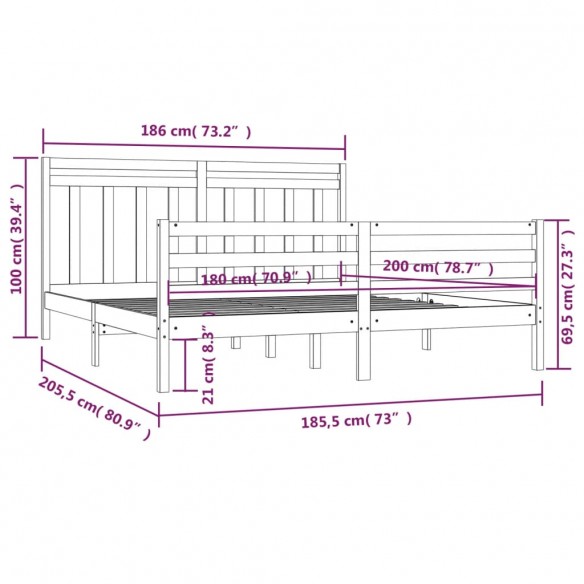 Cadre de lit bois massif 180x200 cm super king