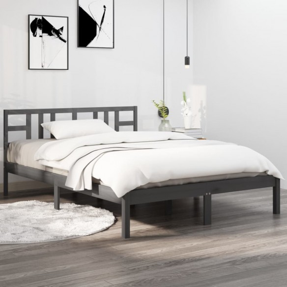 Cadre de lit Gris Bois massif 160x200 cm