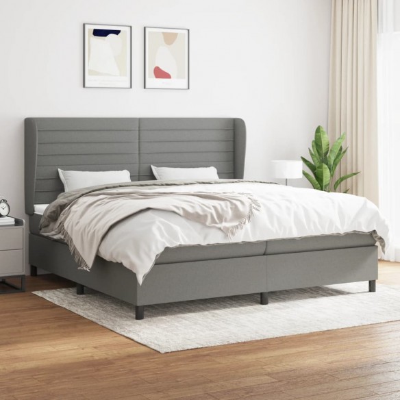 Sommier à lattes de lit avec matelas Gris foncé 200x200cm Tissu