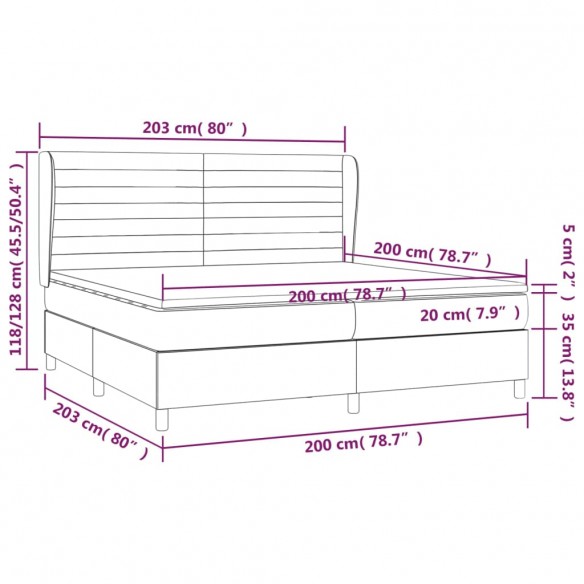 Cadre de lit avec matelas Gris foncé 200x200cm Tissu