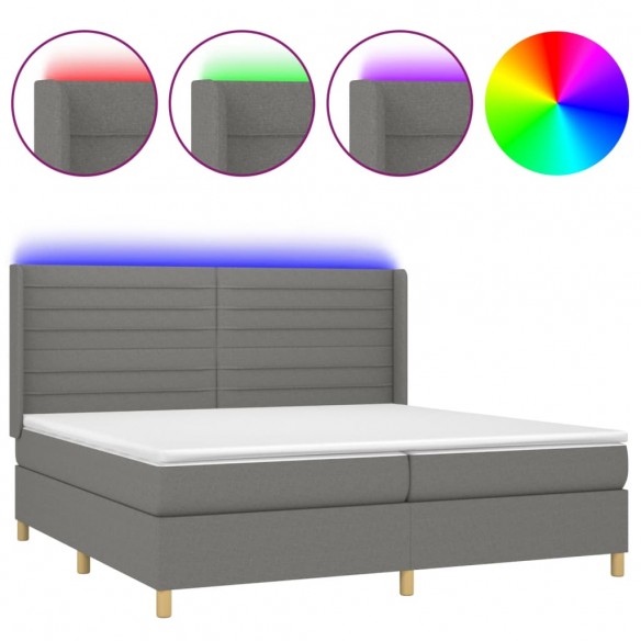 Cadre de lit matelas LED Gris foncé 200x200 cm Tissu