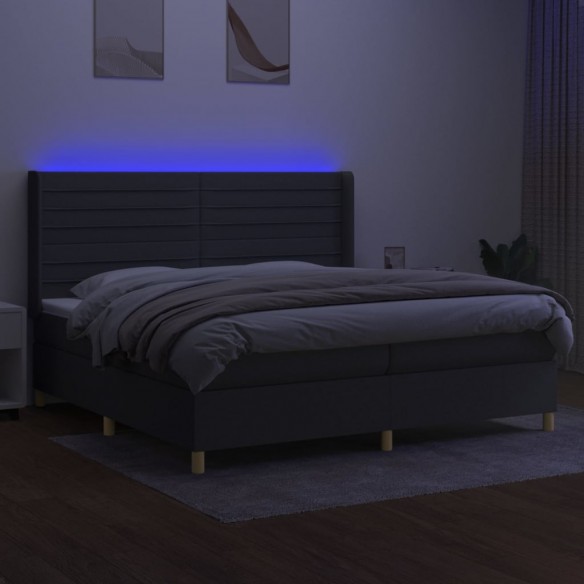 Cadre de lit matelas LED Gris foncé 200x200 cm Tissu