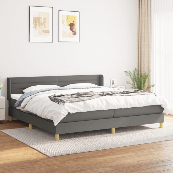 Sommier à lattes de lit avec matelas Gris foncé 200x200cm Tissu