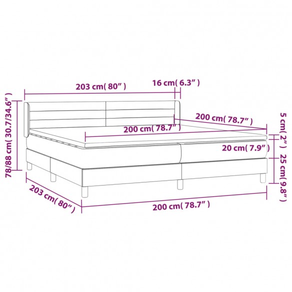 Sommier à lattes de lit avec matelas Gris foncé 200x200cm Tissu