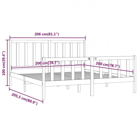 Cadre de lit Blanc Bois massif 200x200 cm