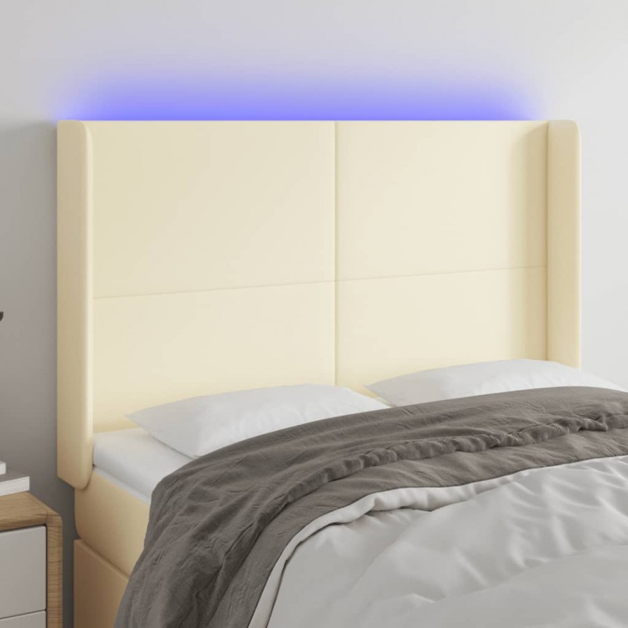 Tête de lit à LED Crème 147x16x118/128 cm Similicuir