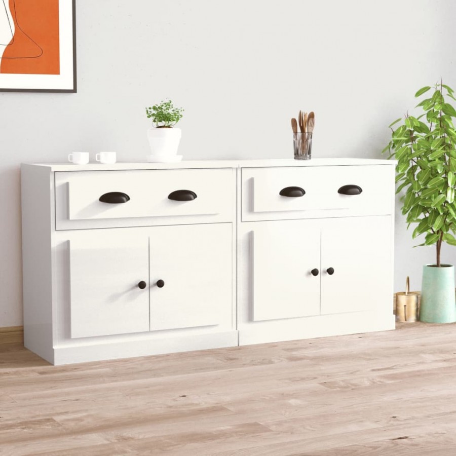 Buffets 2 pcs blanc brillant bois d'ingénierie