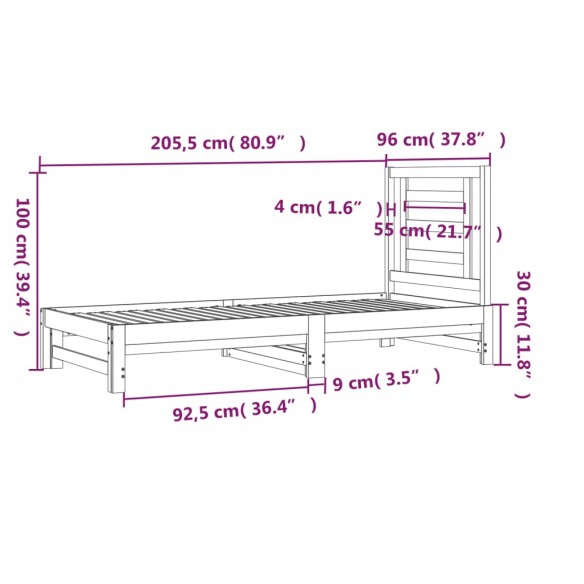 Lit coulissant Gris 2x(90x200) cm Bois de pin massif