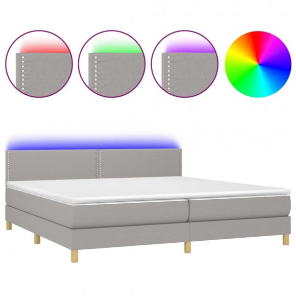 Cadre de lit matelas LED Gris clair 200x200 cm Tissu