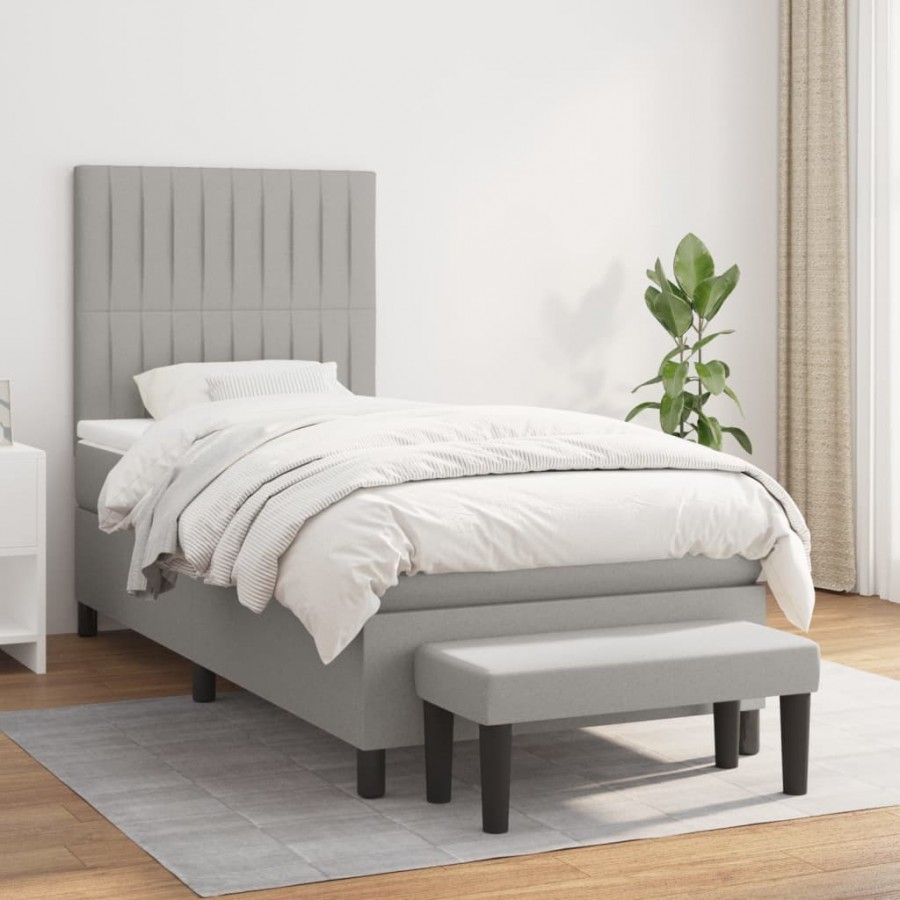 Sommier à lattes de lit avec matelas Gris clair 90x200 cm Tissu