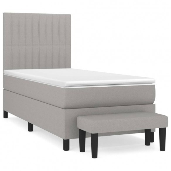 Cadre de lit avec matelas Gris clair 90x200 cm Tissu