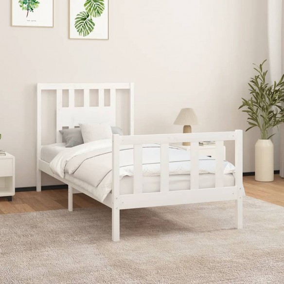 Cadre de lit avec tête de lit blanc bois de pin massif 90x200cm