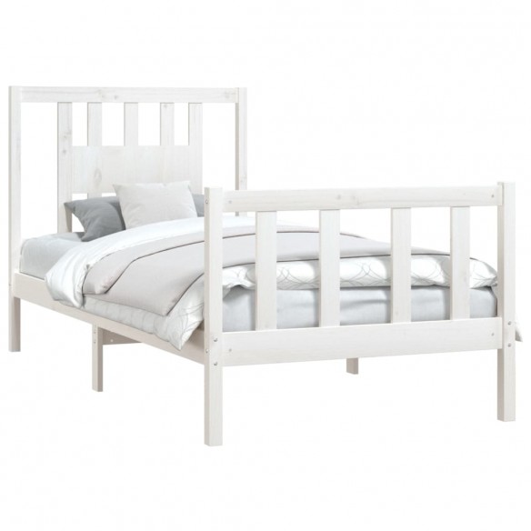Cadre de lit avec tête de lit blanc bois de pin massif 90x200cm