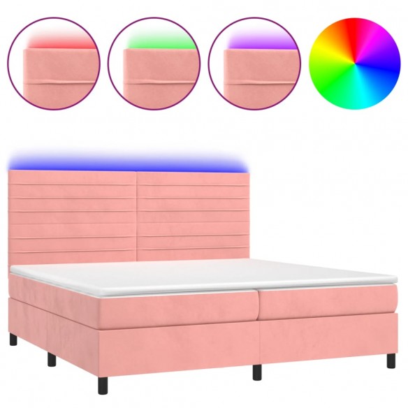 Sommier à lattes de lit avec matelas LED Rose 200x200cm Velours
