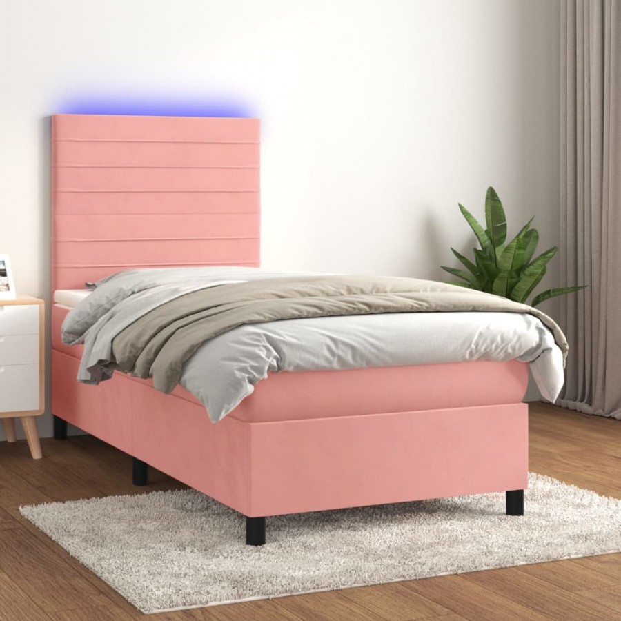 Sommier à lattes de lit avec matelas LED Rose 100x200cm Velours