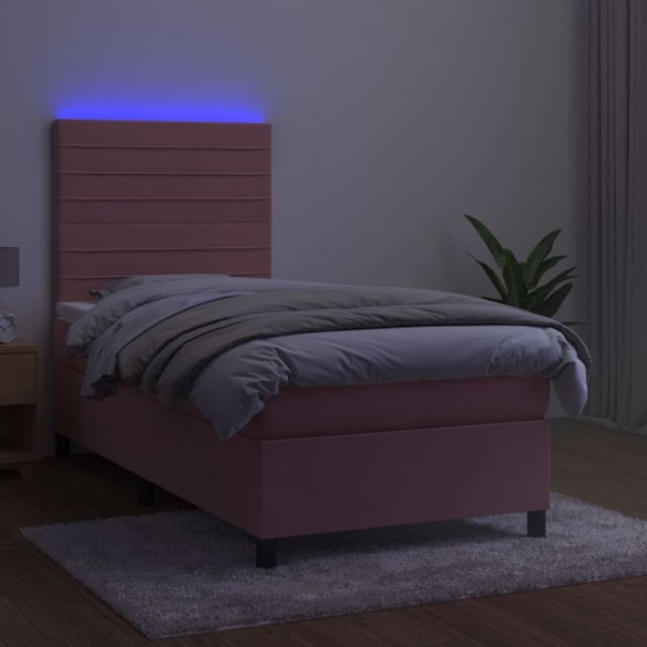 Sommier à lattes de lit avec matelas LED Rose 100x200cm Velours