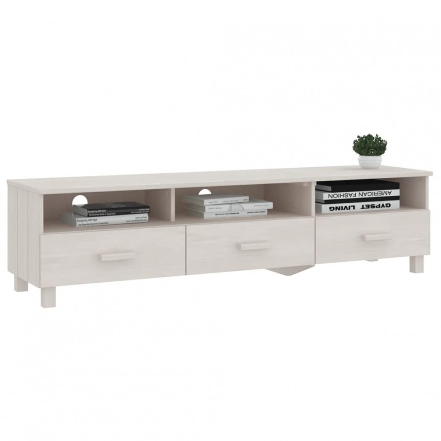 Meuble TV HAMAR Blanc 158x40x40 cm Bois massif de pin Meuble TV HAMAR Blanc 158x40x40 cm Bois massif de pin