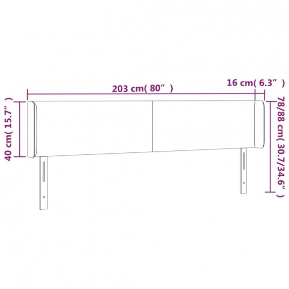 Tête de lit à LED Gris clair 203x16x78/88 cm Velours