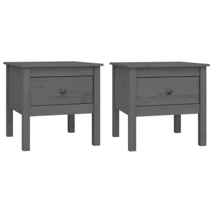 Tables d'appoint 2 pcs Gris 50x50x49 cm Bois massif de pin 2