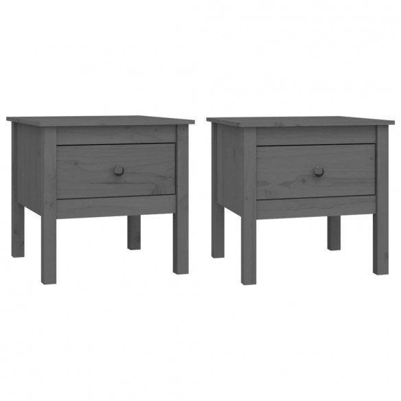 Tables d'appoint 2 pcs Gris 50x50x49 cm Bois massif de pin