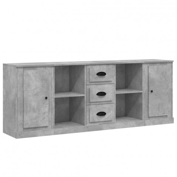 Buffets 3 pcs gris béton bois d'ingénierie