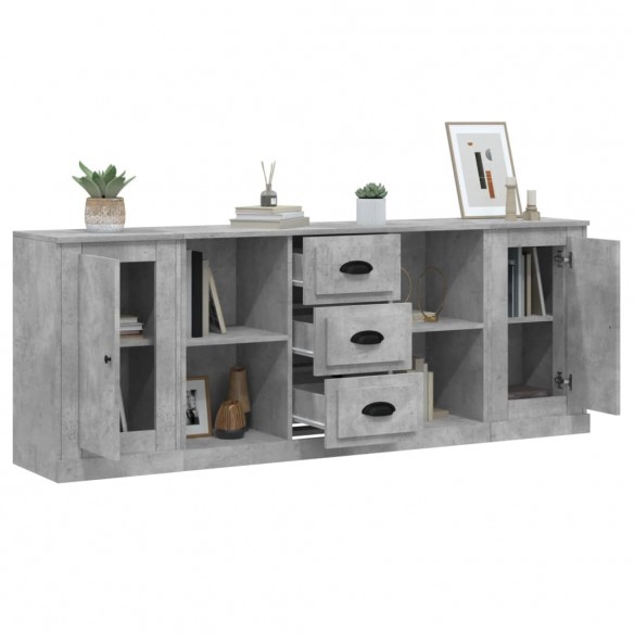 Buffets 3 pcs gris béton bois d'ingénierie