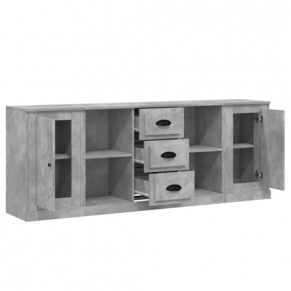 Buffets 3 pcs gris béton bois d'ingénierie