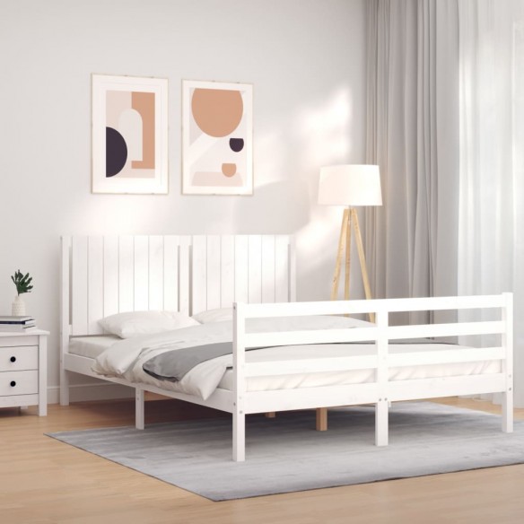 Cadre de lit avec tête de lit blanc King Size bois massif