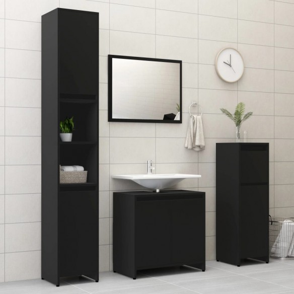 Ensemble de meubles de salle de bain 4 pcs Noir Aggloméré