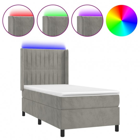 Cadre de lit matelas LED Gris clair 80x200cm Velours