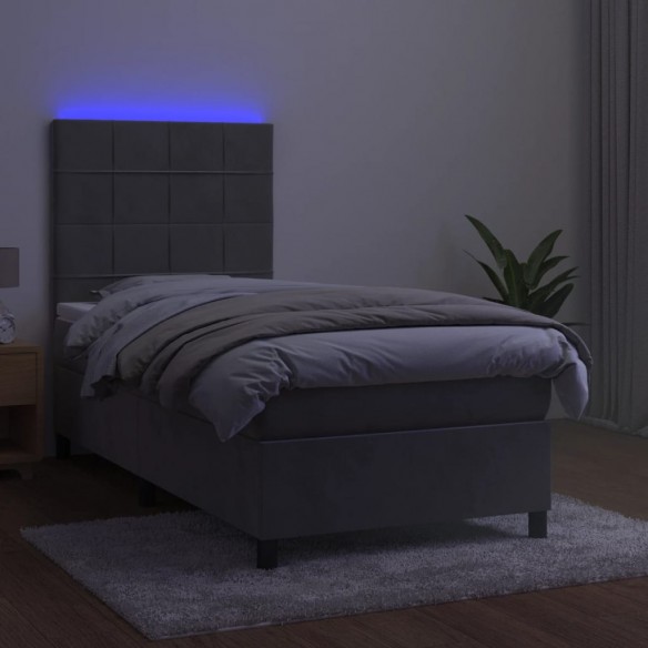 Sommier à lattes de lit et matelas et LED Gris clair 80x200 cm