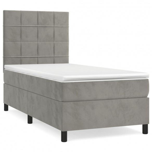 Cadre de lit et matelas Gris clair 80x200 cm Velours